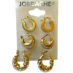 Vintage  Jordache Set of 3 Golden Hoop Earrings NEW